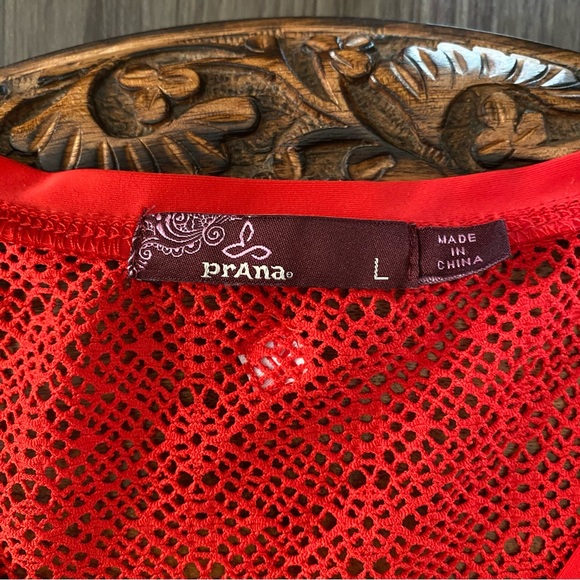 🍒 3/$35 PRANA Cherry Red Mesh ELLIOT Cinch-Tie Waist S/S Cover-Up-L - Picture 7 of 16